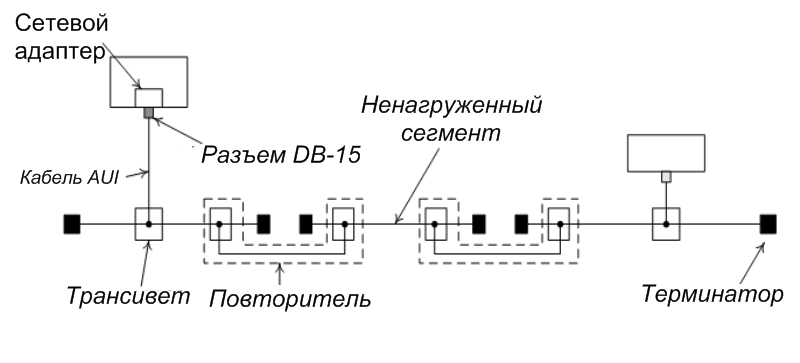 Структура сети стандарта 10Base-5